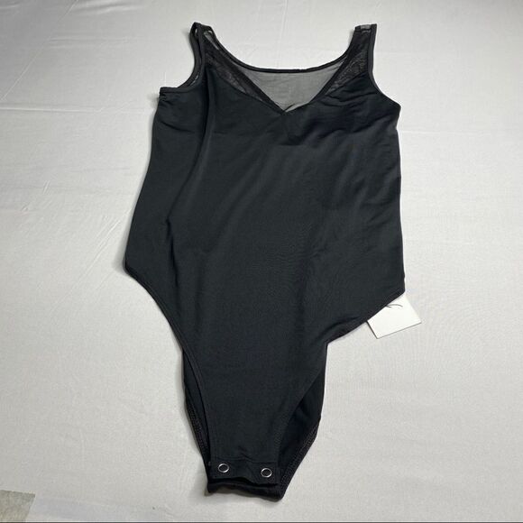 Kendall & Kylie Mesh V Plunge Black Sleeveless Bodysuit NEW - Picture 2 of 10